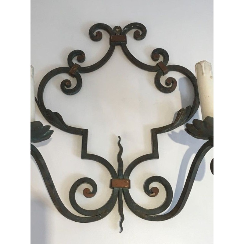 Paire d'Importantes Appliques Décoratives en Fer Forgé