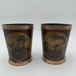 Antique Painted Tole Cache-Pots | 19th Century Planters