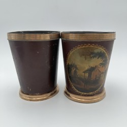 Paire de Cache-Pots Tôle Peinte XIXe | Paysages Bucoliques