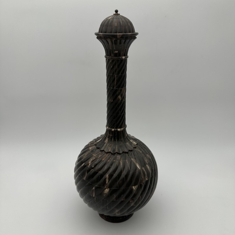 Large Ceremonial Bottle in Twisted Horn Veneer and Brass, 1980s