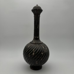 Large Ceremonial Bottle in Twisted Horn Veneer and Brass, 1980s