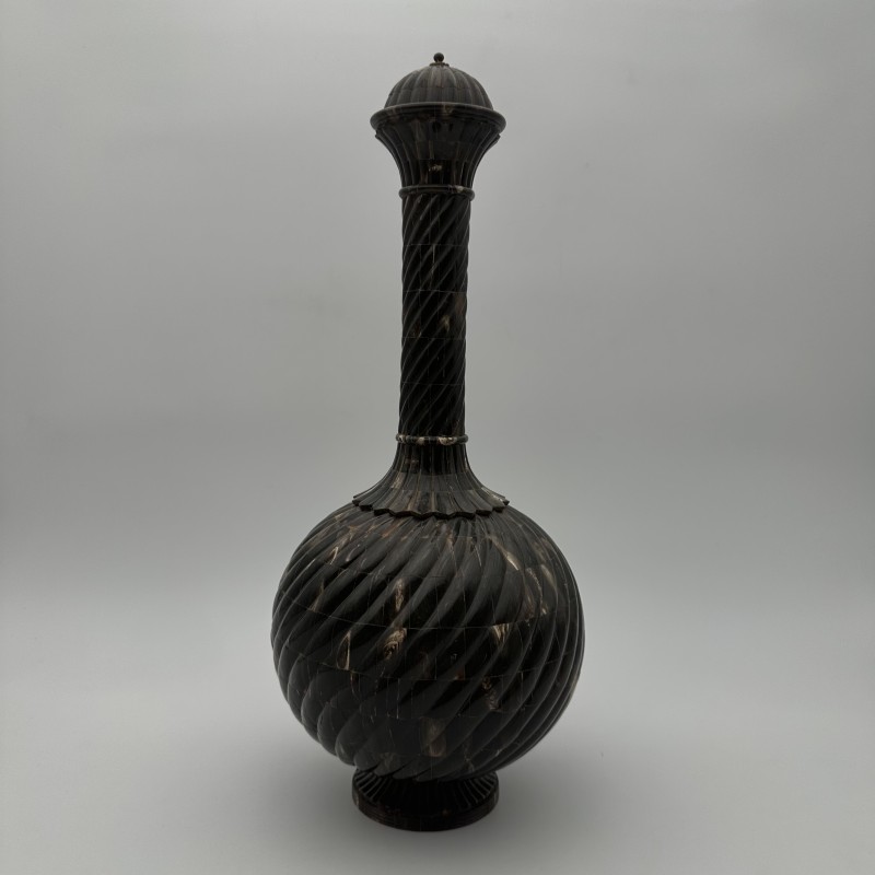 Large Ceremonial Bottle in Twisted Horn Veneer and Brass, 1980s