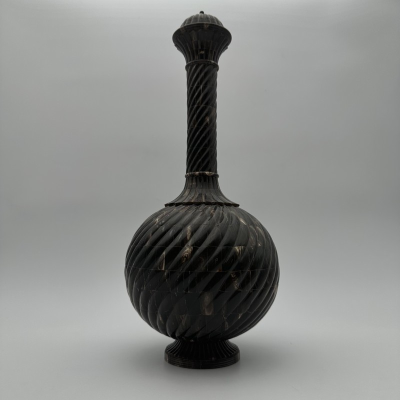 Large Ceremonial Bottle in Twisted Horn Veneer and Brass, 1980s
