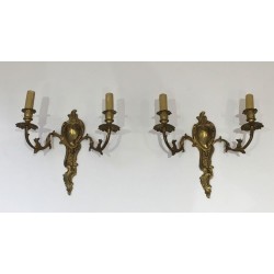 Pair of Louis XV Style Bronze Wall Sconces, French Work, circa 1920