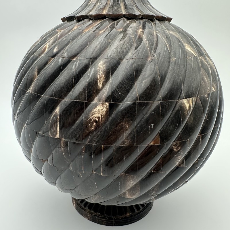 Large Ceremonial Bottle in Twisted Horn Veneer and Brass, 1980s