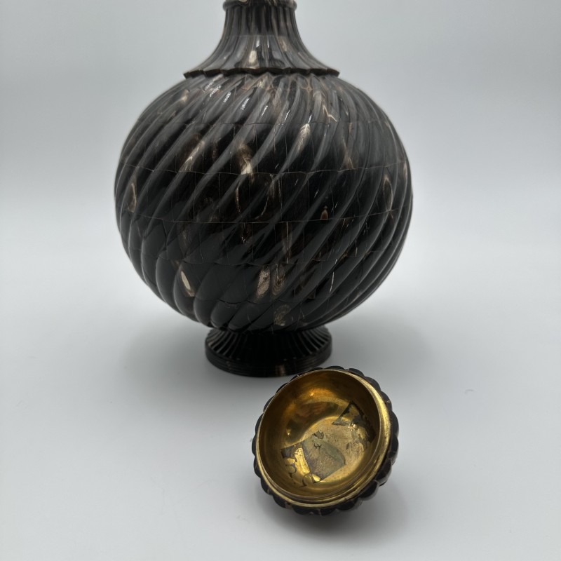 Large Ceremonial Bottle in Twisted Horn Veneer and Brass, 1980s