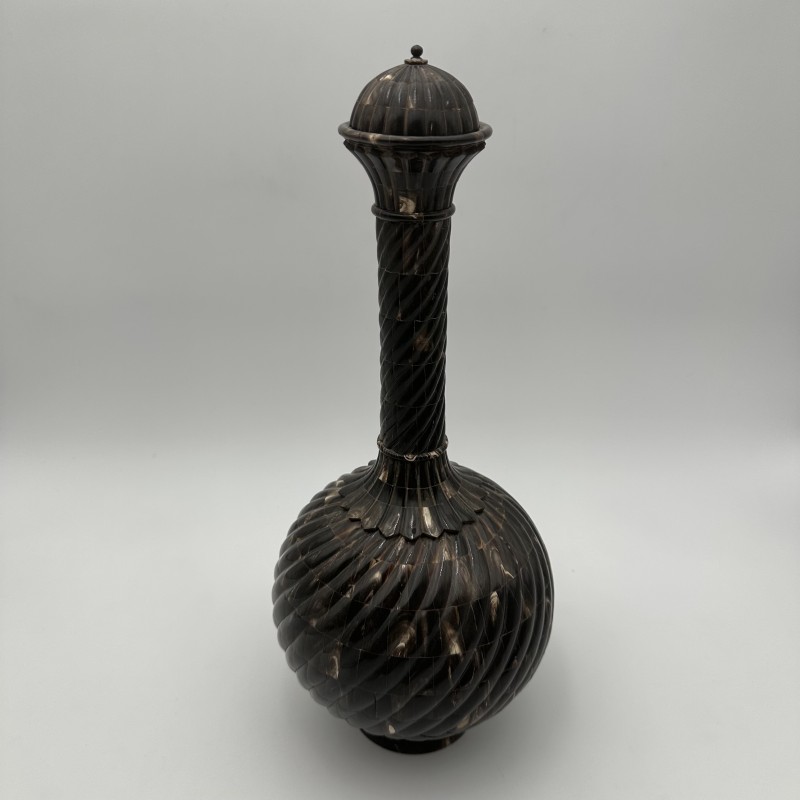 Large Ceremonial Bottle in Twisted Horn Veneer and Brass, 1980s