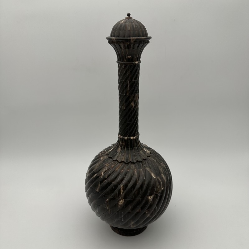 Large Ceremonial Bottle in Twisted Horn Veneer and Brass, 1980s