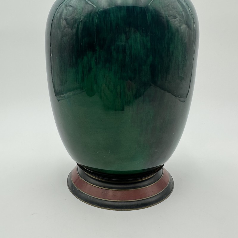 Pair of Sèvres Porcelain Covered Vases with Emerald Glaze, Art Deco Period.