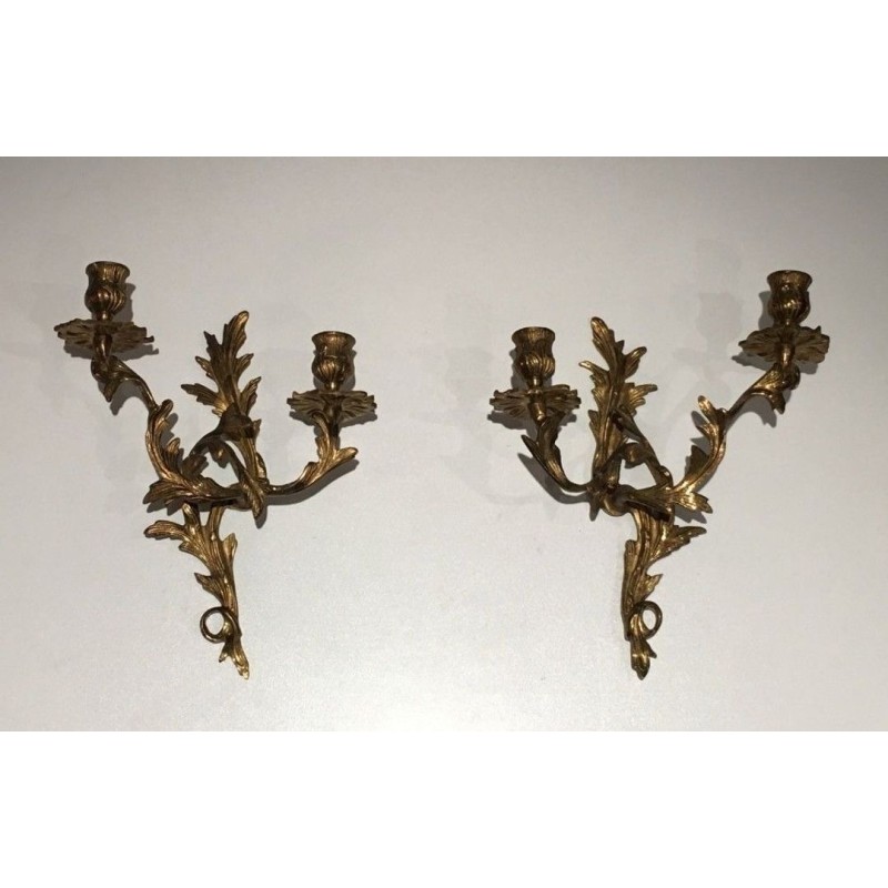 Paire d'Appliques en Bronze Doré de Style Louis XV
