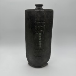 Grand Vase Céramique Noir Brutaliste | Signé Années 1970