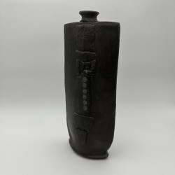Large Brutalist Black Ceramic Vase | Signed 1970s Studio Pottery