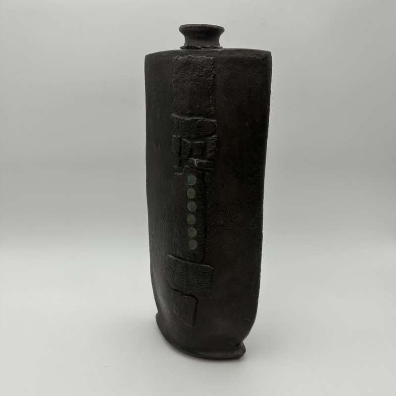 Large Brutalist Black Ceramic Vase | Signed 1970s Studio Pottery