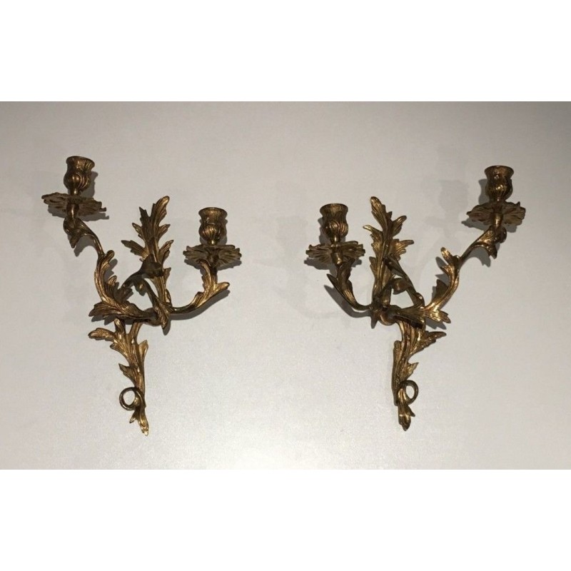 Pair of Louis the 15th style Gold Gilt Bronze Sconces