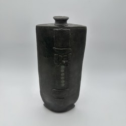 Large Brutalist Black Ceramic Vase | Signed 1970s Studio Pottery