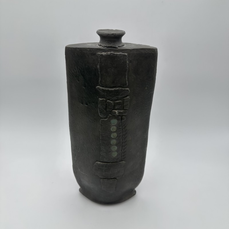 Large Brutalist Black Ceramic Vase | Signed 1970s Studio Pottery