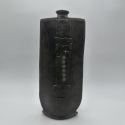 Large Brutalist Black Ceramic Vase | Signed 1970s Studio Pottery