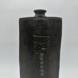 Large Brutalist Black Ceramic Vase | Signed 1970s Studio Pottery