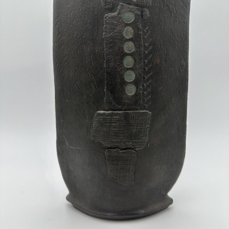 Large Brutalist Black Ceramic Vase | Signed 1970s Studio Pottery