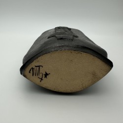 Grand Vase Céramique Noir Brutaliste | Signé Années 1970
