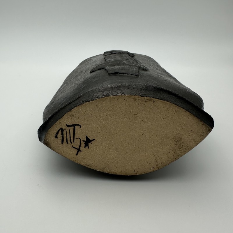 Large Brutalist Black Ceramic Vase | Signed 1970s Studio Pottery