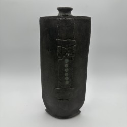 Grand Vase Céramique Noir Brutaliste | Signé Années 1970