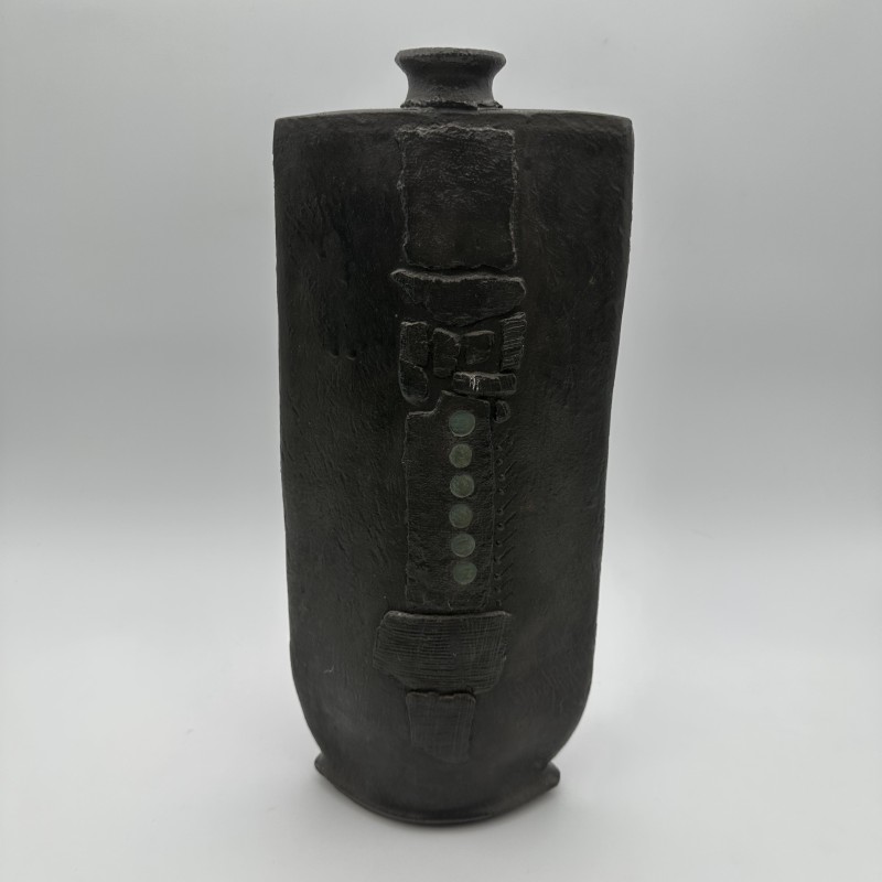 Large Brutalist Black Ceramic Vase | Signed 1970s Studio Pottery