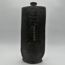 Grand Vase Céramique Noir Brutaliste | Signé Années 1970