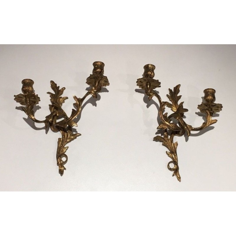 Pair of Louis the 15th style Gold Gilt Bronze Sconces