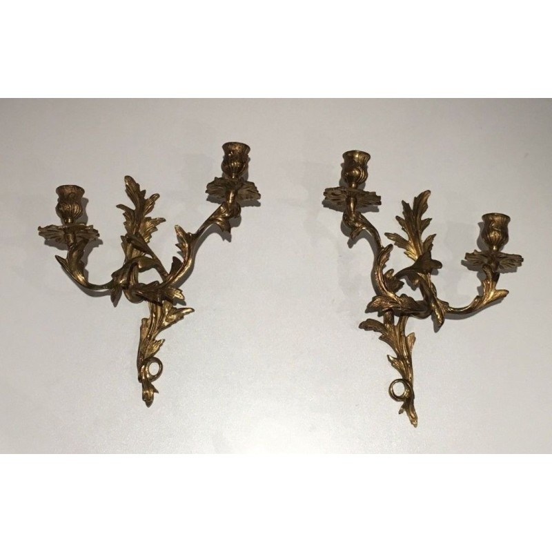 Pair of Louis the 15th style Gold Gilt Bronze Sconces