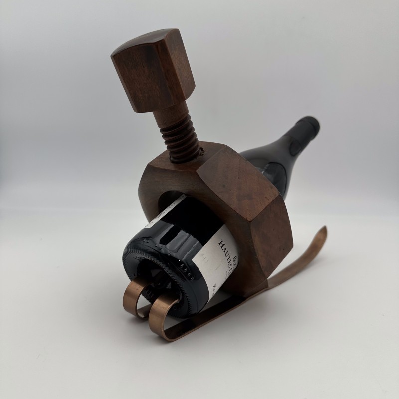Vintage Wooden Bottle Holder | Nut on Skis 1970s Barware