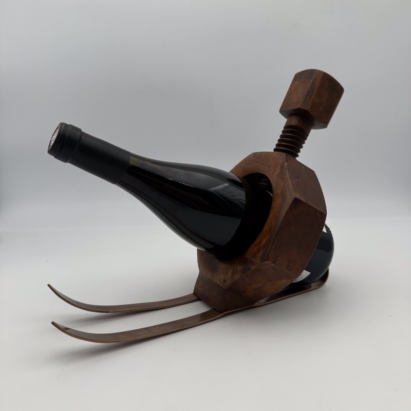 Vintage Wooden Bottle Holder | Nut on Skis 1970s Barware