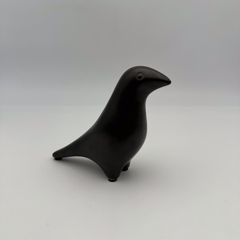 Minimalist Black Ceramic Bird | Georges Jouve Style 1950s