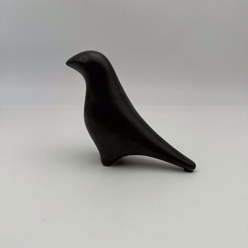 Minimalist Black Ceramic Bird | Georges Jouve Style 1950s