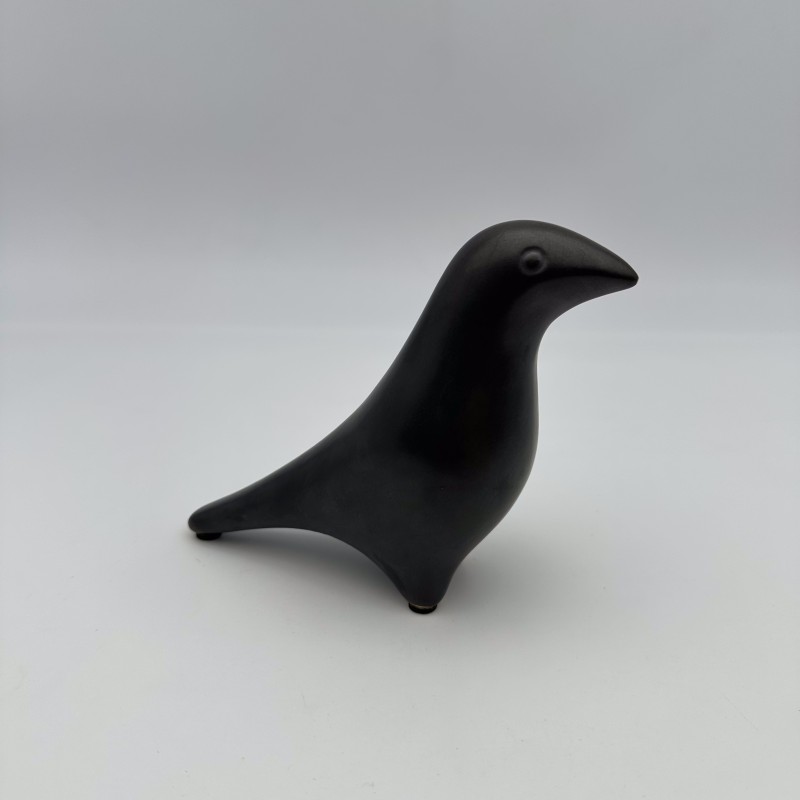 Oiseau Céramique Noire Minimaliste | Style Jouve Années 50
