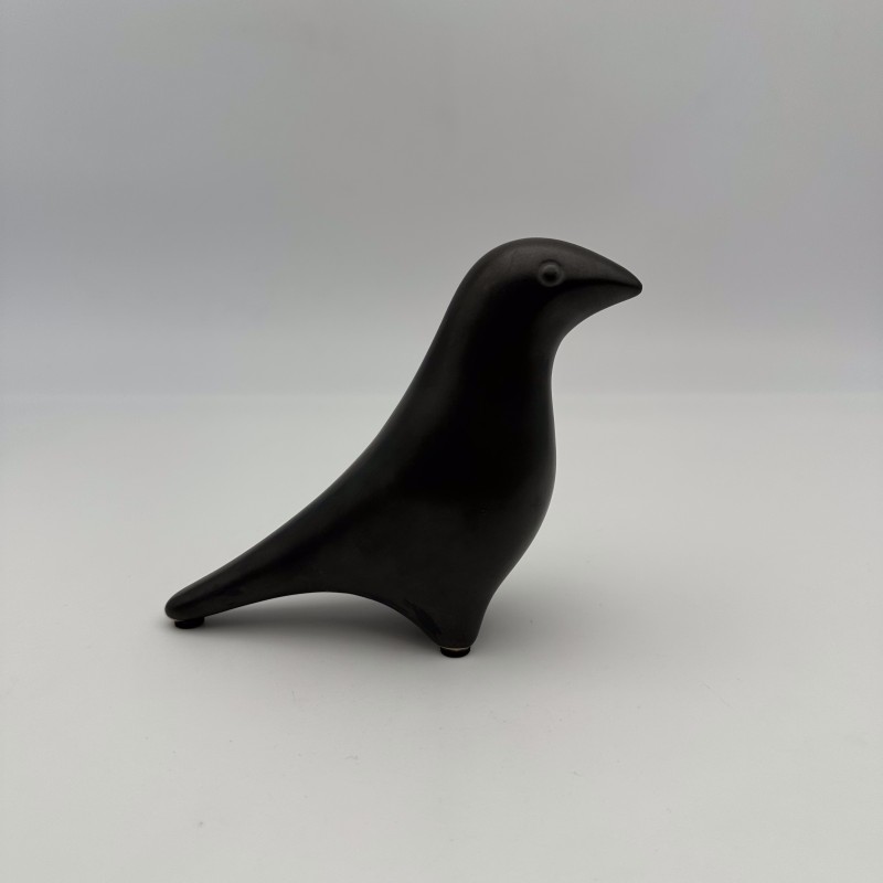Oiseau Céramique Noire Minimaliste | Style Jouve Années 50