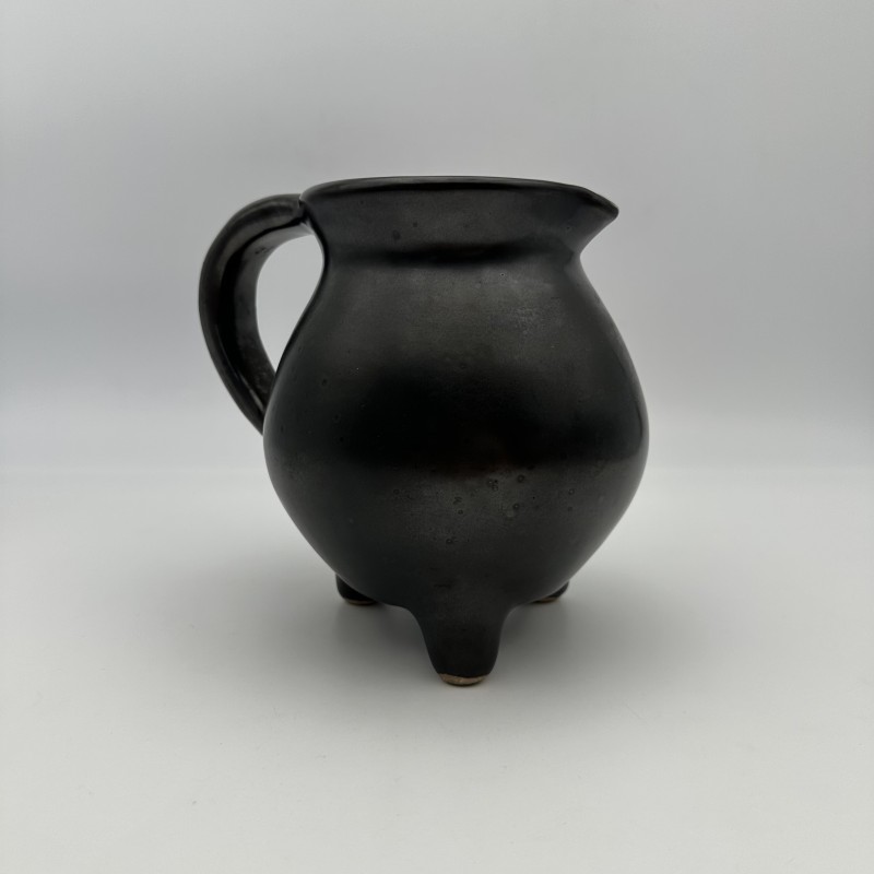 Black Ceramic Tripod Pitcher | 1950s-1960s Studio Pottery