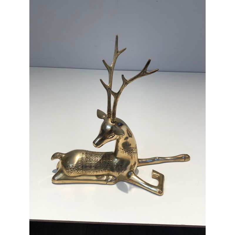 Engraved Bronze Stag Sculptures | 1970s French Animalier Art