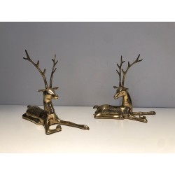 Engraved Bronze Stag Sculptures | 1970s French Animalier Art
