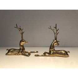 Engraved Bronze Stag Sculptures | 1970s French Animalier Art