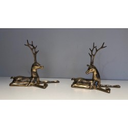 Engraved Bronze Stag Sculptures | 1970s French Animalier Art
