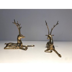 Engraved Bronze Stag Sculptures | 1970s French Animalier Art
