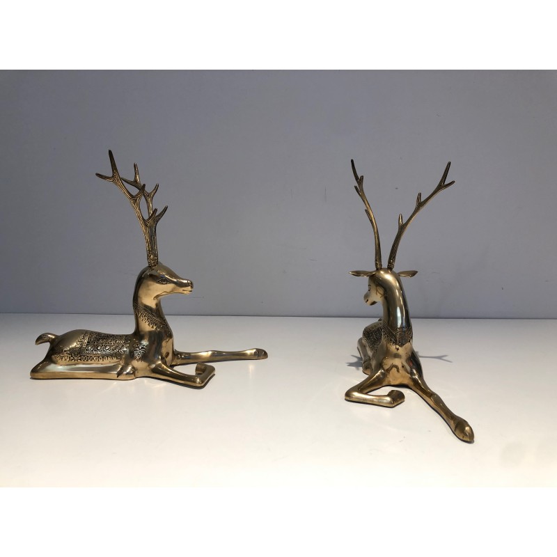Engraved Bronze Stag Sculptures | 1970s French Animalier Art