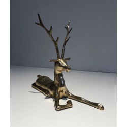 Engraved Bronze Stag Sculptures | 1970s French Animalier Art