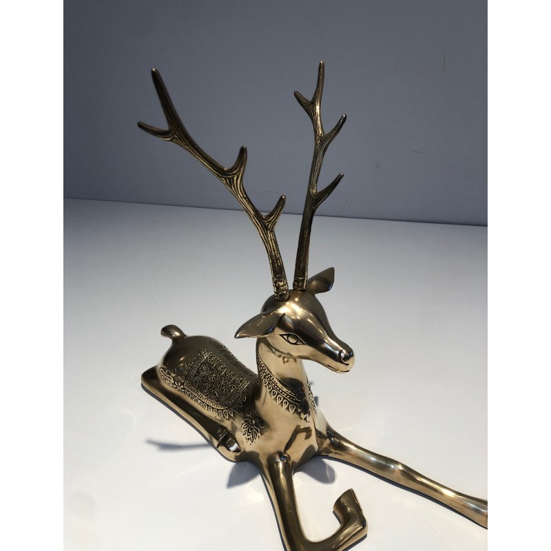 Engraved Bronze Stag Sculptures | 1970s French Animalier Art