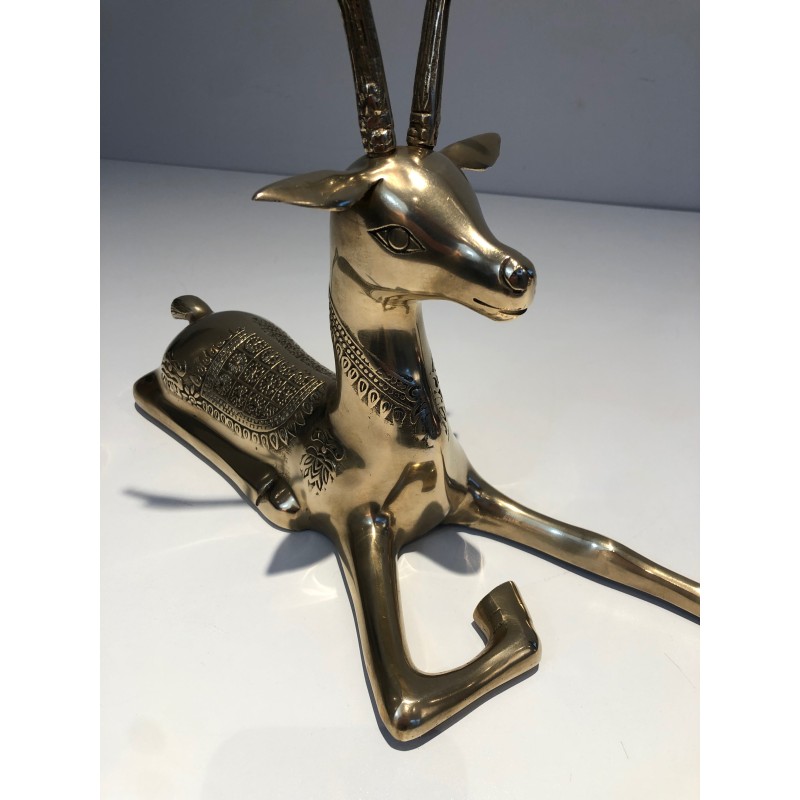 Engraved Bronze Stag Sculptures | 1970s French Animalier Art