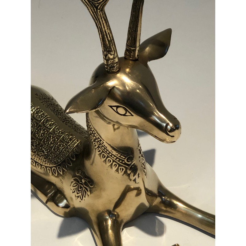 Engraved Bronze Stag Sculptures | 1970s French Animalier Art