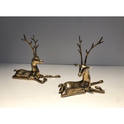 Engraved Bronze Stag Sculptures | 1970s French Animalier Art
