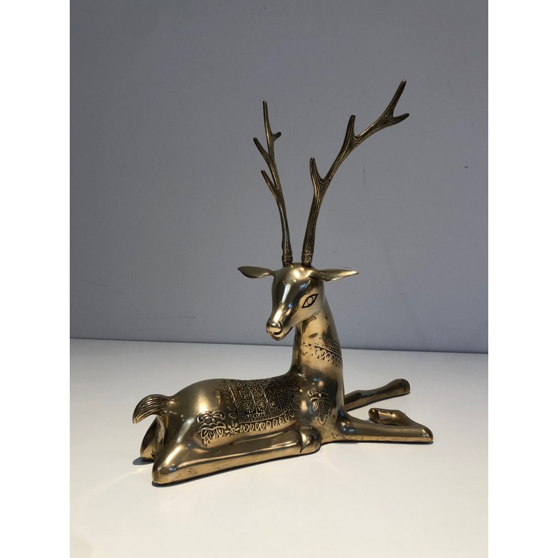 Engraved Bronze Stag Sculptures | 1970s French Animalier Art