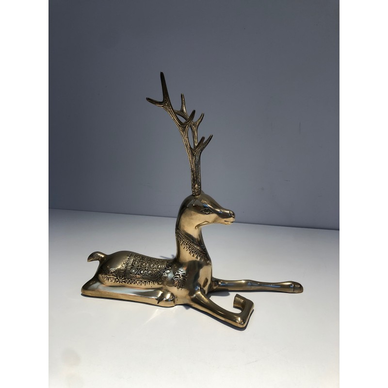 Engraved Bronze Stag Sculptures | 1970s French Animalier Art